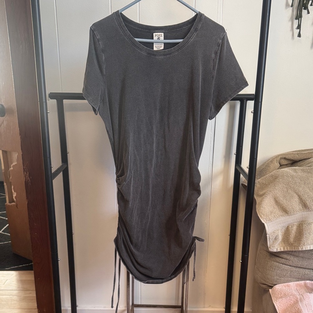 PINK Victoria's Secret Charcoal Short Sleeve ruched dress